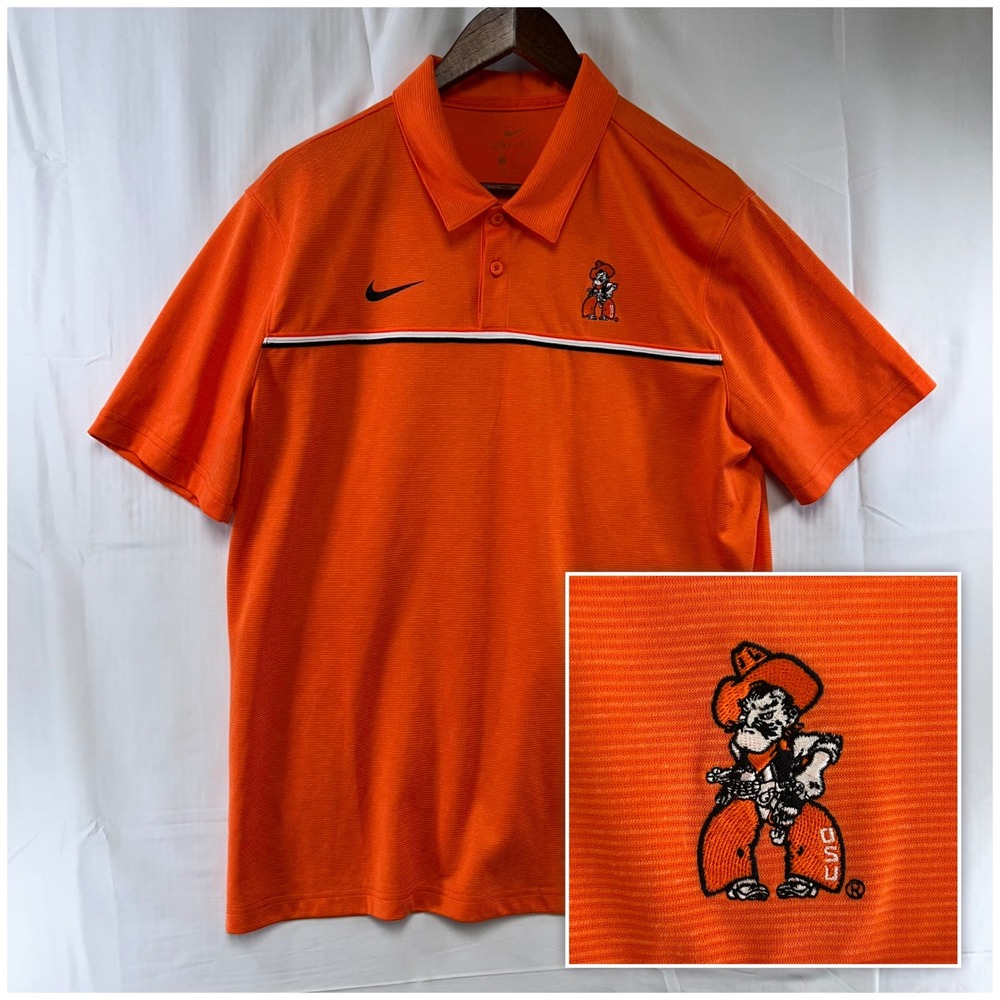 Nike Polo Mens Large Orange Oklahoma State OSU Pistol Pete Dri-FIT CN7856-820